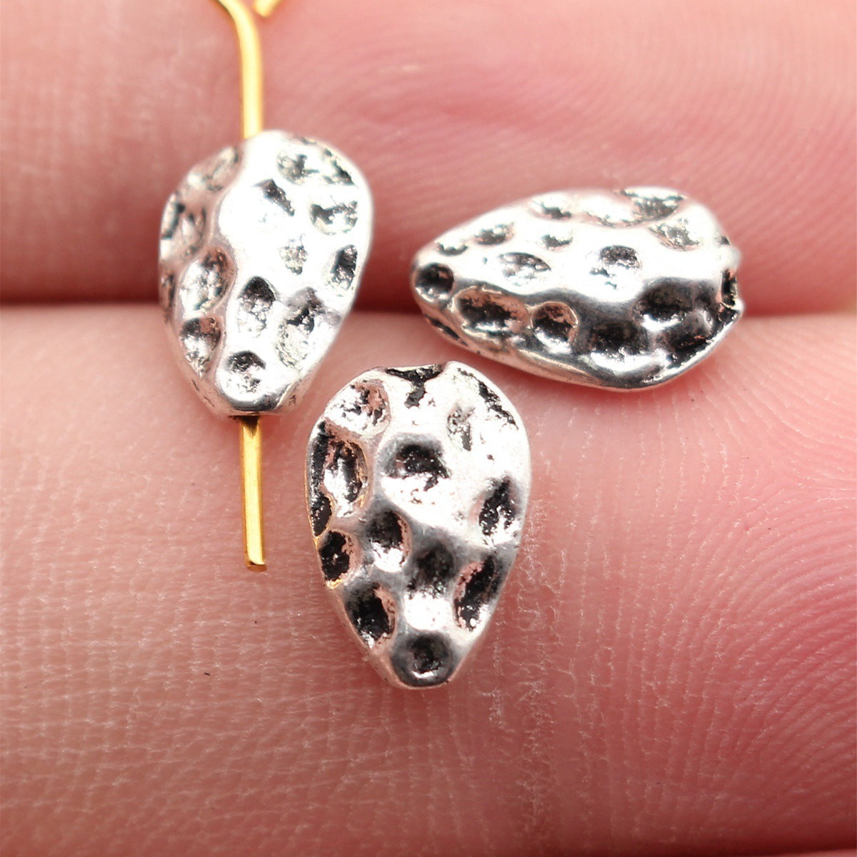 10x7.2x4mm 0.64g Antique Silver Zinc Alloy Hammered Teardrop Flat Spacer Beads for Jewelry Making