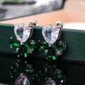 Green Leaf and Clear Heart Stud Earrings With Polished Clear Stone Detail view 4