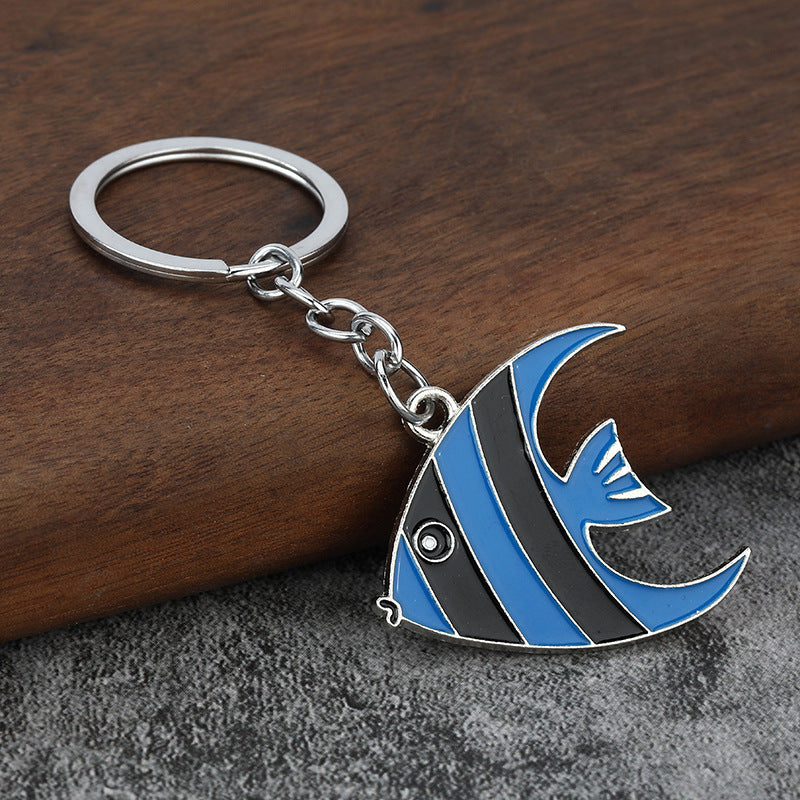 Tropical Fish Enamel Keychain Colorful Striped Ocean Animal Pendant