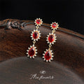 Red Three Tier Cascading Drop Earrings Clear Halo Gold view 1