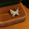 Champagne Gold Filigree Butterfly Open Rings Crystal Set view 6