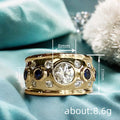 Gold Tone Wide Band Round Crystal Blue Side Stone Ring 6-10 view 4