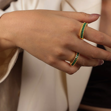 Gold Open Fan Ring Green Marquise Zircon Arc Band Style