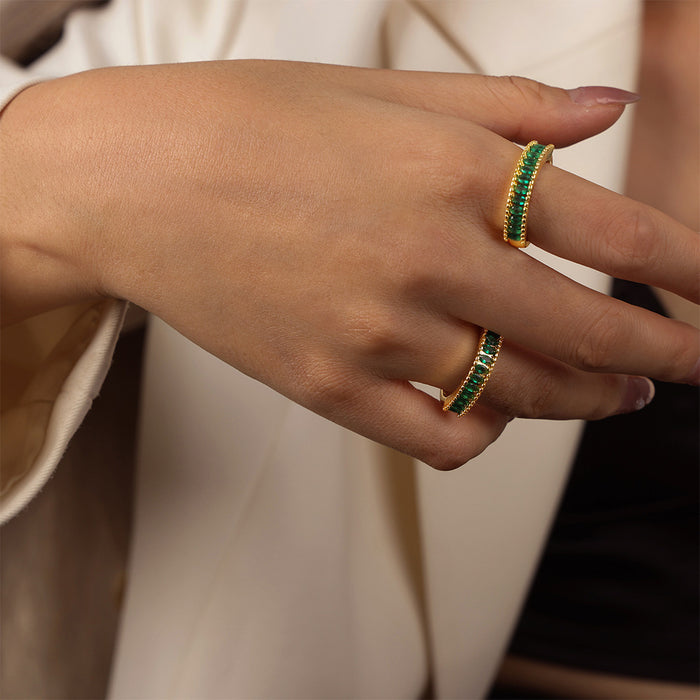 Gold Open Fan Ring Green Marquise Zircon Arc Band Style