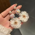 Pearl Stud Yarn Ball and Knitted Flower Drop Earrings view 6