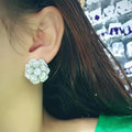 Silver Tone Pave CZ Camellia Flower Stud Earrings Pair view 3