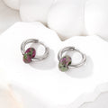 Silver Tone Textured Donut Stone Bead Hoop Earrings in Eight Colors view 10