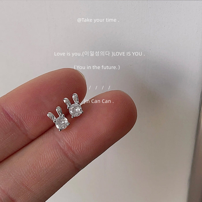 Silver Mini Rabbit Ear Clear Cubic Zirconia Stud Earrings