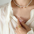 Freshwater Pearl Necklace Gold Teardrop Multicolor Charms view 4