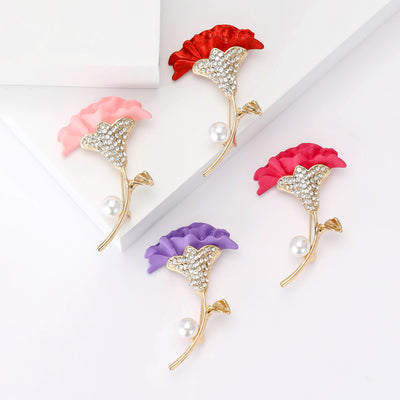 Crystal Carnation Stem Brooch shown from the front on a white background