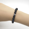 Matte Black Frosted Bead Stretch Bracelet Striped Accent view 4