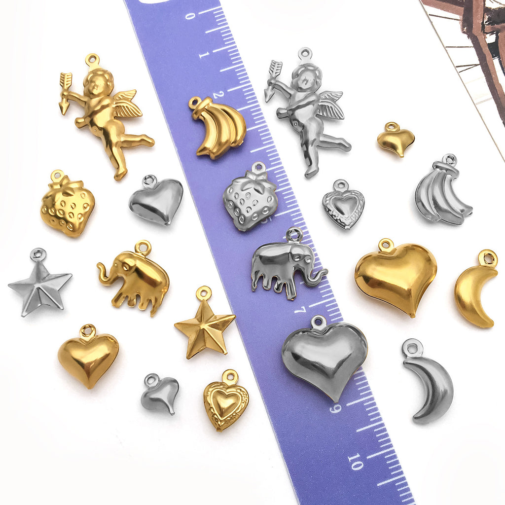 Stainless Steel Hollow Angel Heart Fruit Charm Pendant for DIY Keychain Bag Jewelry