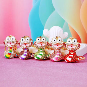 Rhinestone Cobra Snake Keychain in Zinc Alloy with Enamel Faces