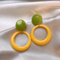 Green And Yellow Resin Circle Drop Earrings With Polished Metal Details view 2