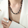 Black Bamboo Segment Beads Silver Metal Ball Necklace view 1