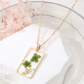 Gold Tone Rectangular Resin Pressed Flower Pendant Necklaces in Seven Designs view 7