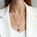 Black Enamel Heart Pendant Paperclip Chain Necklace view 6