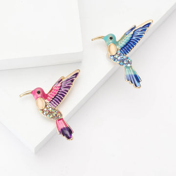 Gold Tone Enamel Rhinestone Hummingbird Brooch Two Colors
