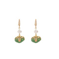 Green Jade Look Pearl Look Gold Floral Hook Earrings view 5