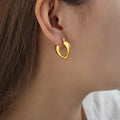 Gold Steel Smooth Heart Teardrop Geometric Hoop Earrings view 4