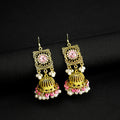 Gold Pink Rhinestone Jhumka Earrings Matching Ring Set view 2