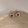 Silver-Tone Hammered Heart Drop Earrings Colored Centers view 7