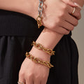 Chunky Oval Curb Chain Necklace Bracelet Gold Steel Two-Tone view 4