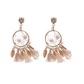 Pearl Circle White Tassel Drop Earrings with Gold Tone Details view 5