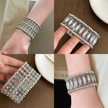 Silver Wide Stretch Crystal Lattice Bracelets Round Marquise