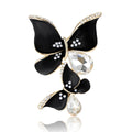 Matte Enamel Dual Butterfly Brooch Crystal Drops Black White view 5
