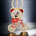 Jeweled Bicycle Bear Keychains in Blue Red and Black with Braided Loops view 4
