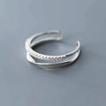 Silver Open Adjustable Double Band Clear CZ Fashion Ring view 2