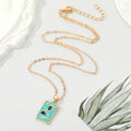 Gold Tone Rectangular Enamel Snake Card Pendant Necklaces view 2