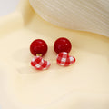 Red Gingham Heart and Round Front Back Stud Earrings view 7
