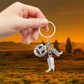 Silver Cowboy Boot Horseshoe Longhorn Western Keychain view 4
