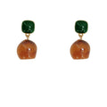 Gold Tone Dark Green Square Amber Irregular Drop Stud Earrings view 5