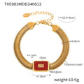 Gold Titanium Steel Herringbone Necklace Bracelet Square Glass view 7