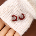 Burgundy Puffy C Shape Small Open Hoop Stud Earrings view 3