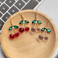 Faceted Cherry Dangle Earrings Green Leaf Accents 2 Colors view 1