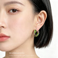 Silver Green Enamel Twist Hoop Earrings Pair Jewelry view 2