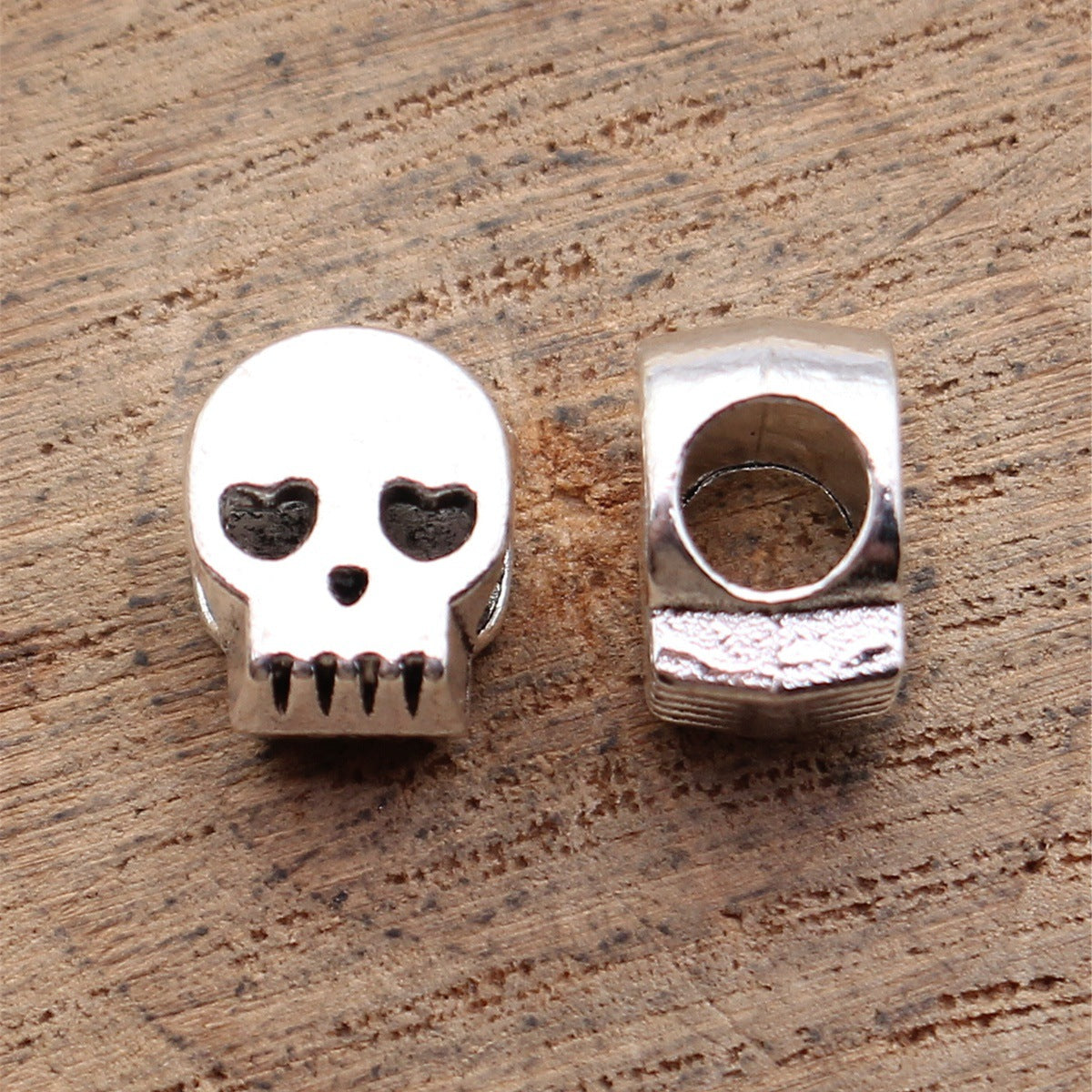 10x8.5x6.5mm 1.8g Antique Silver Zinc Alloy Double-Sided Skull Large Hole Beads for Bracelet Jewelry Making