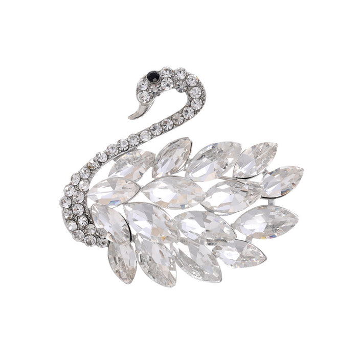 Silver Tone Swan Crystal Four Designs Metal Brooch Pin