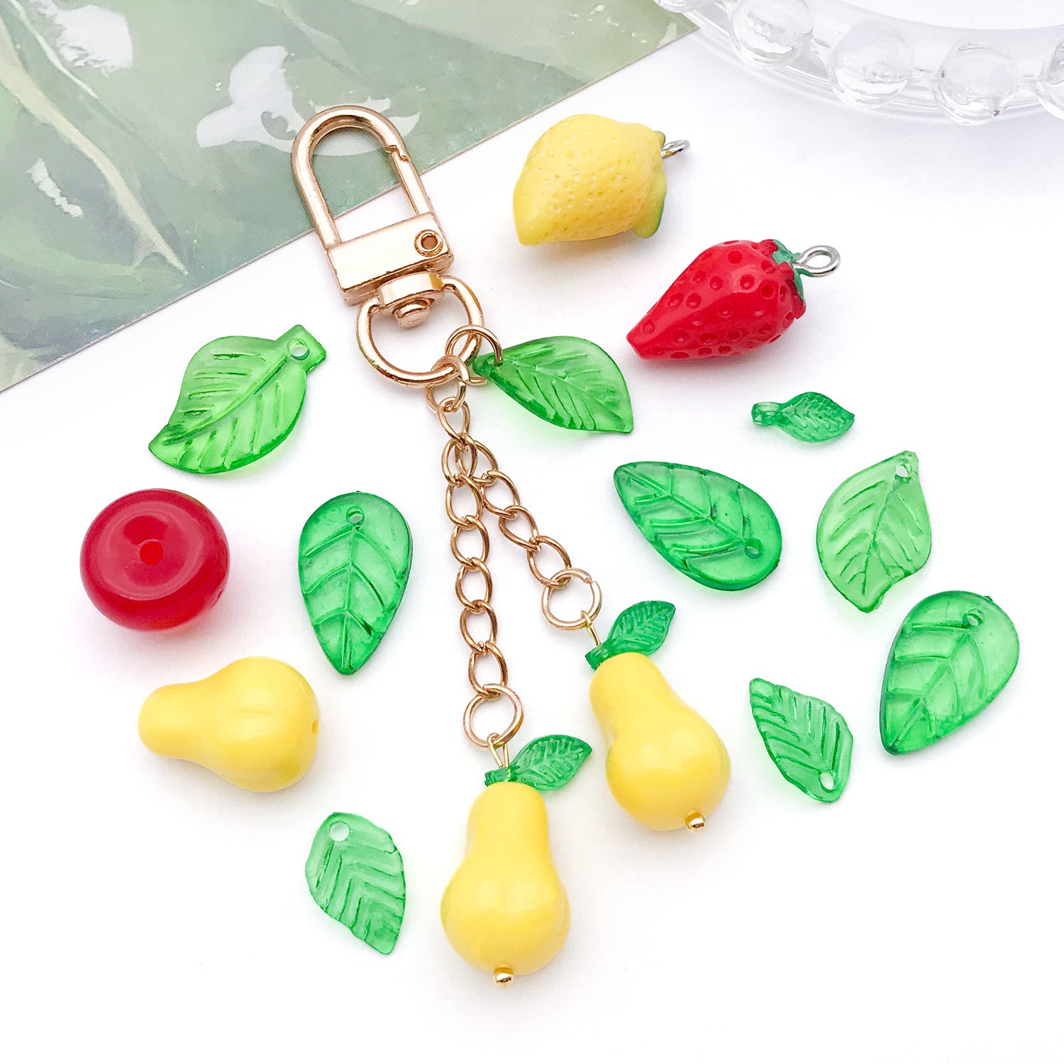 Acrylic 3D Lemon Pear Leaf charm pendants for DIY bracelet necklace keychain making