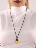 Adjustable Black Leather Cord Necklace Embossed Round Disc Pendant view 6