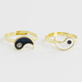Gold Tone Black and White Yin Yang Adjustable Ring Pair view 2