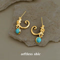 Gold Dragon Scroll C Hoop Earrings Turquoise Drop Pair view 1
