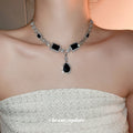 Silver Tone Dark Blue Geometric Necklace And Drop Earring Set view 3