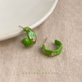 Chunky Enamel Crescent Stud Earrings In Yellow Pink And Green view 7
