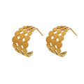 Linked Disc C Hoop Earrings in Polished Gold and Silver Tone view 5