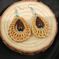 Woven Teardrop Brown Center Turquoise Bead Hook Earrings view 3
